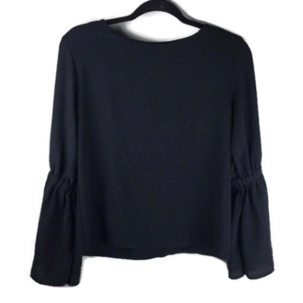 Boohoo Scoop Back Flute Sleeve Black Crepe Top